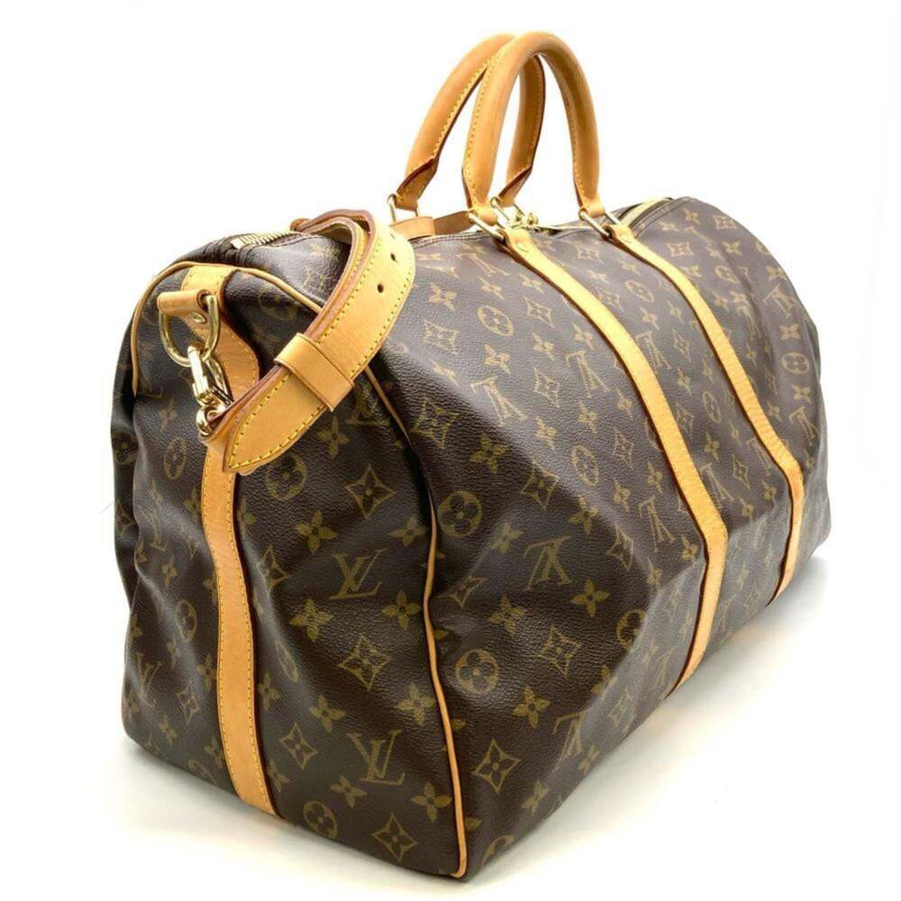 LOUIS VUITTON Authentic Brown Monogram Leather Keepall 50 Boston Bag - Picture 3 of 9